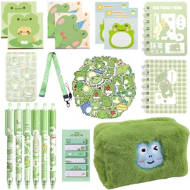 400Pcs Cute Frog Stationery Set, Kawaii School Office Supplies Includes Fun Pencil Case Gel Ink Pens, Cartoon Sticky Notes Mini Notebooks Stickers Card Case As Bulk Party Gifts(Frog)