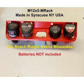 Made by Mitchell M12 Battery Holder for Milwaukee Makita Bosch RIDGID Mount Wall Rack 12V 5 Slot BAT414 BL1014 USA PN M12x5-Mrack