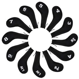 Set of 12 Neoprene Golf Club Iron Head Covers with Zipper Black