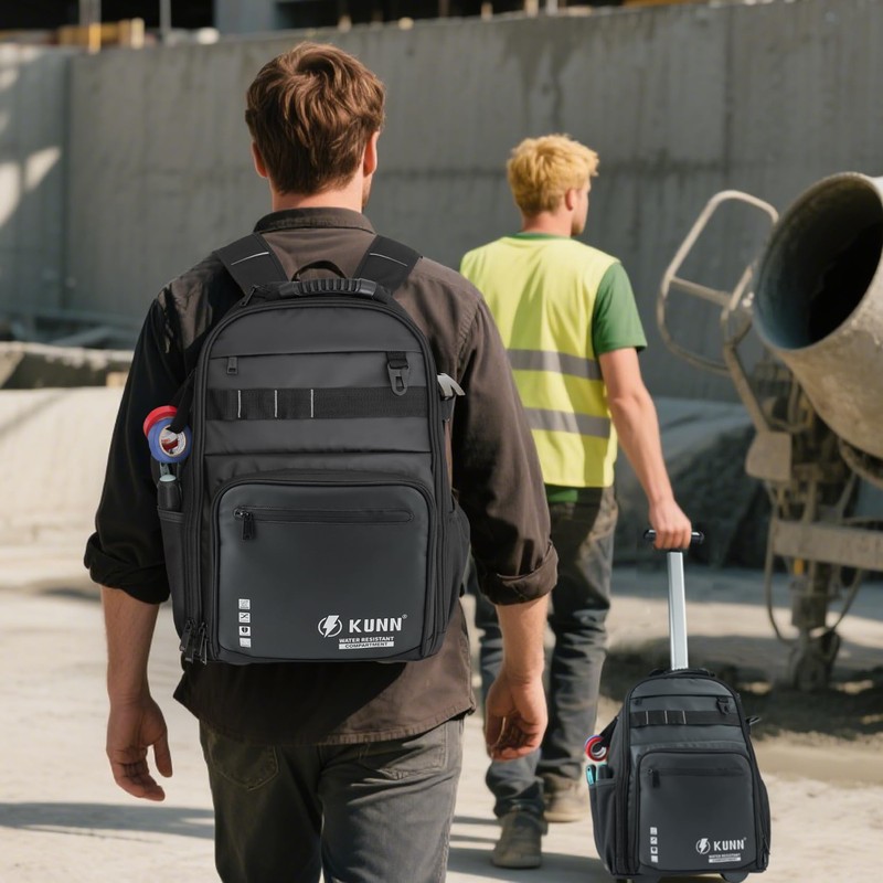 KUNN Tool Backpack with Wheels, Heavy Duty Rolling Tool Bag