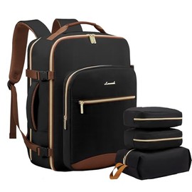 LOVEVOOK 50L Large Travel Backpack for Women Men Fits 17 Inch Laptop, Carry on Backpack for Traveling on Airplane, Personal Item Bag Airline Approved, Business Causal Weekender Backpack, Black-Brown