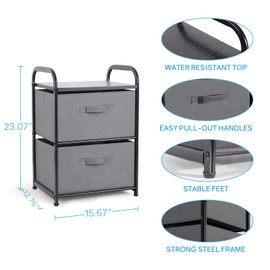 Dresser for Bedroom with 2 Drawers, Wide Chest of Drawers, Fabric Dresser, Storage Organizer Unit with Fabric Bins for Closet, Living Room, Hallway, Nursery, Dark Grey