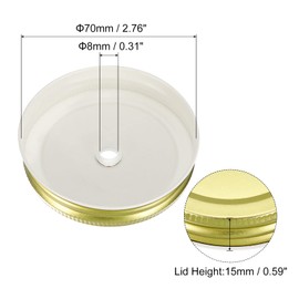 sourcing map Mason Jar Lids with Straw Hole, 70mm/2.76" Regular Mouth Tin Plate Reusable Caps for Canning Jars Cover Drinking Supplies, (Gold Tone 10Pcs)