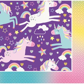 Unique 72491 Unicorn Birthday Party Beverage Napkins, 16 Count