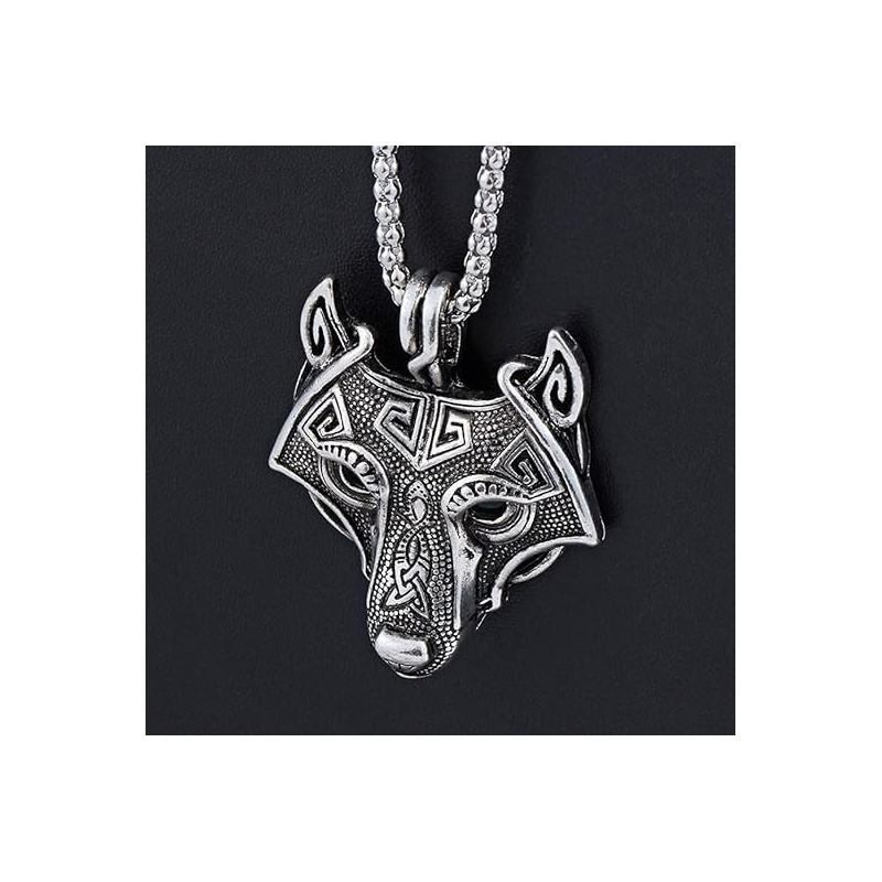 TURTLEDOVE Viking Wolf Head Necklace and Fenrir Bangle Set, Stainless