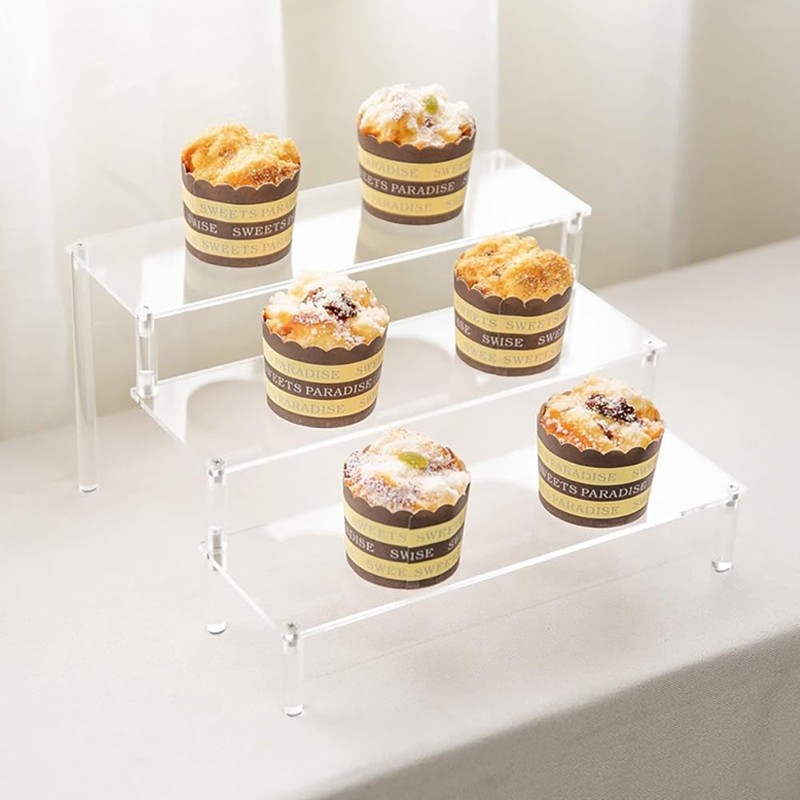 Right angle 3-layer Acrylic Risers, Clear Rectangular 8cm Wide Tiered