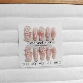 BQZQPAMZ 10Pcs Nude Press On Nails Medium Coffin White Butterfly False Nails With Pearls 3D Butterfly Stick On Nails Full Coverage Acrylic Nails for Women Summer Nail Art Supplies