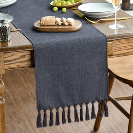 Artoid Mode Graphite Grey Country House Style Tassels Table Runner, Washable Kitchen Table Decoration Party Birthday Wedding Decor 33 x 143 cm