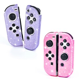 DLseego Glitter Protective Case for Switch Joy Con Controllers, 2 Pairs Handheld Soft TPU Transparently Protective Cover Replacement Shell Case for Switch & Switch OLED Model Joy Cons - Purple Pink