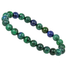 Eledoro Genuine Gemstone Beads, Chakra Bracelet, PowerBead, Stretch Bead Bracelet, 8 mm, 17 centimeters, Gemstone, Azurite malachite