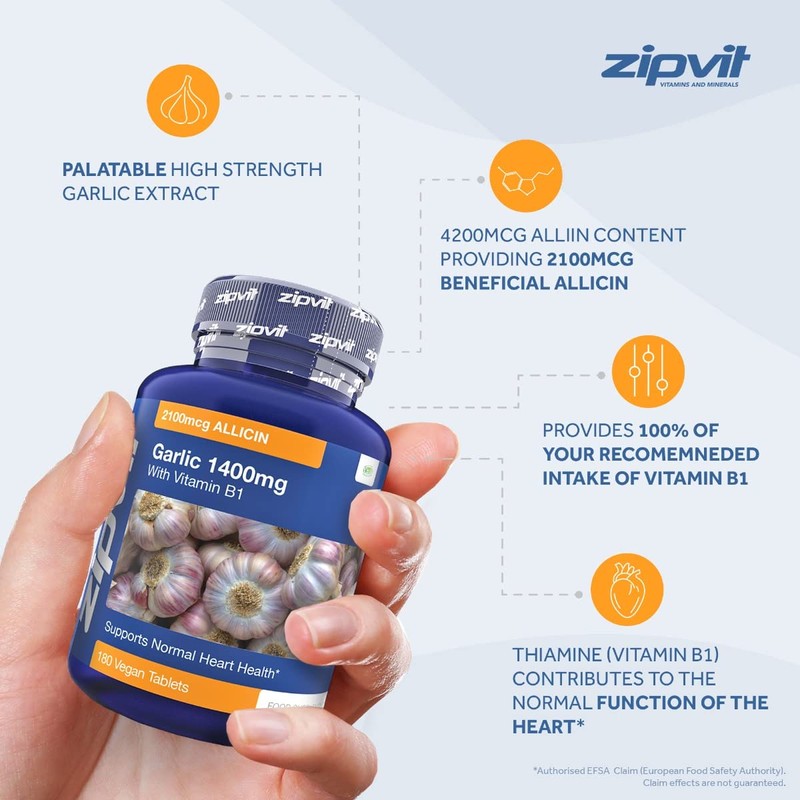 Garlic Tablets 1400mg, 2100mcg Allicin per Tablet with Added Vitamin