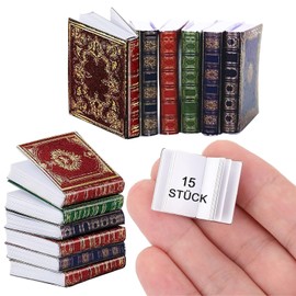Pack of 15 Miniatures Dollhouse Books, 1:12 Scale Miniatures Dollhouse Books Assorted Miniatures Books, Mini Books Model Dollhouse Decoration Accessories for Dolls Bedroom Library