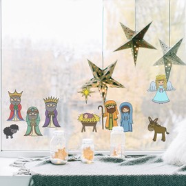 Stickerscape Christmas Colour-in Window Stickers (Nativity) | Christmas Craft for Children | Christmas Activity for Children | Reusable, Re-positionable and Cleanly Removable