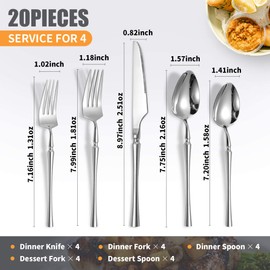 Lemeya 20 Piece Silverware Set,18/10 Stainless Steel Flatware Set Service for 4,Unique Cutlery Set with Canton Tower Handle,Forks Spoons and Knives Set,Mirror Polished,Dishwasher Safe