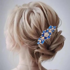 Inilbran Wedding Rhinestone Hair Clip Barrette Vintage Crystal Hair Barrettes Sparkly Cz Flower Barrette Head Clips Sparkly Hairclip Decorative Headwear Blue Crystal Wedding Hair Accessories for Her