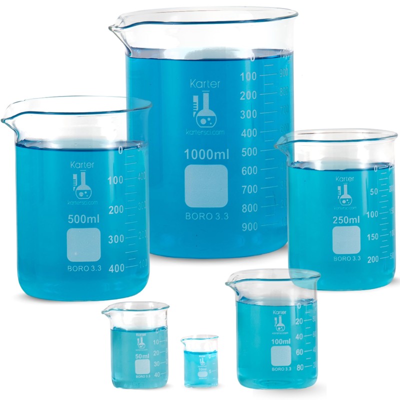 Karter Scientific, 3.3 Boro, Griffin Low Form, Glass Beaker Set