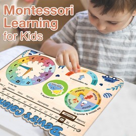 Mondily Interactive Calendar for Kids Ages 3+, Wooden Toddler Calendar, Teaching Seasons, Years, Months, Days of Week, Daily Activity Calendars for Kid Preschool & Homeschool (04 - boy Name)