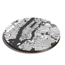 1 x Round Coaster - Abstract Manhattan Urban Street Map Cork Backed MDF Glossy Tea Coffee Accessory #13258