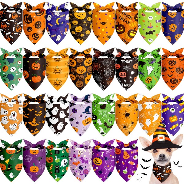 Chunful 30 Pieces Halloween Dog Bandanas Triangle Bandanas for Dogs