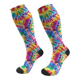 LUMANSITTER Colorful Tie Dye Unisex Compression Stockings 15-20mmhg - Women Running Soccer Socks - Men Compression Socks-For Pregnancy,Nurses,Running,Athletes,Travelers