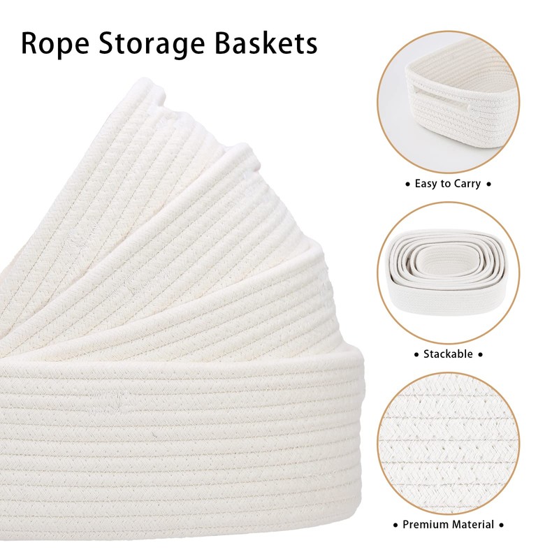HLWDFLZ 7 Piece Cotton Rope Woven Basket Set - Woven