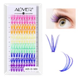 Pack of 120 Colourful Eyelashes, Artificial Coloured Eyelashes, Coloured Individual Eyelash Extensions, D Curl, 0.07 Thickness, 14, 16 mm, Red Pink, Blue, Purple, Yellow, Green, Mixed Colour, Extra