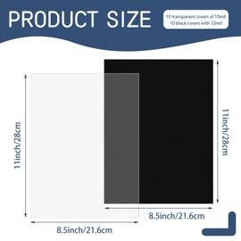 VOKOY 20 Pack 8.5x11 Inches Binding Covers and Backs Set, Letter Size Quality Un-Punched Report Covers, 10 Pcs 10mil Clear Binding Covers 10 Pcs 12mil Black Plastic Covers for Home Office