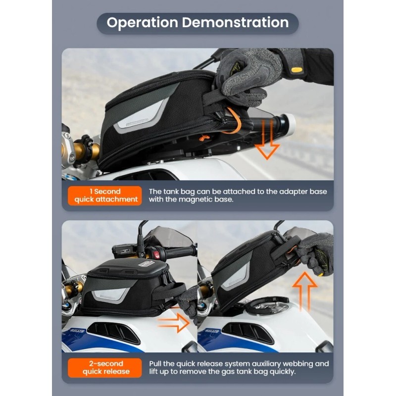 LOBOO Motorcycle Tank Bag BTB10 – Compact Expandable Design with