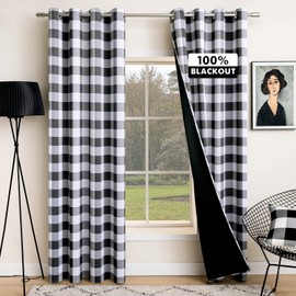 MIULEE Buffalo Plaid Curtains for Farmhouse Bedroom, Blackout Window Drapes with Grommets for Living Room Darkening Light Blocking and Thermal Insulated Set of 2 Panels, W 52" x L 84" Black and White