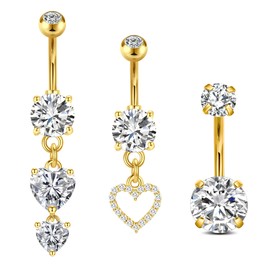 Briana Williams Gold Belly Button Ring Belly Rings for Women Dangle Belly Ring Belly Button Piercing Stainless Steel Clear Round Heart Diamond Belly Button Rings 10mm