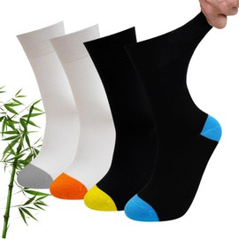 LOFIR Business Bamboo Socks for Men: Comfort Socks for Women Soft Breathable Antibacterial Extra Wide without Elastic Waistband without Seam for Everyday Office Travel Seniors 4 Pairs 35-50, black