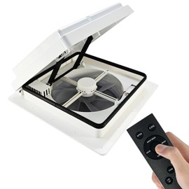 2012 14"" RV Roof Vent Fan, 12V Quiet RV Roof Fan with Remote Control, 4-Speed RV Exhaust Fan, Reversible Ventilation, Built-in Rain Sensor, Timer, for RV/Camper/Trailer, White