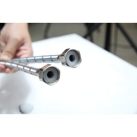 Bathfinesse Flexible Connector Braided Stainless Steel Bathroom Faucet Supply Lines 24" Length 3/8-Inch Female Compression Thread x M10 Male Connector, x 2 Pcs (1 Pair)