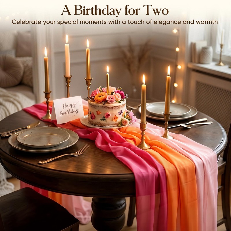 3 Pcs 10FT Sunset Table Runner Set, Pink and Orange