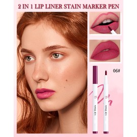 Lip Liner Stain Marker Pen-1Pcs Pink Red Liquid Lip Tint,Longlasting Waterproof Smudgeproof Quick Dry Lipstick Lipcolor,Precise Chisel Tip Smooth Lip Gloss Pencil,Lip Makeup Lipstain Pen for Women-06