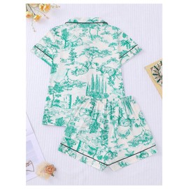 Floerns Women's Floral Pajamas Notch Collar Print Sleepwear Two Piece Pajama Set Mint Green Large