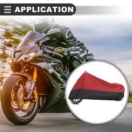 Motoforti Universal Motorcycle Cover, Waterproof Motorbike Cover Rain Dust Sun Protection, L, 190T Polyester Taffeta Fabric, Red Black, 1 Pcs