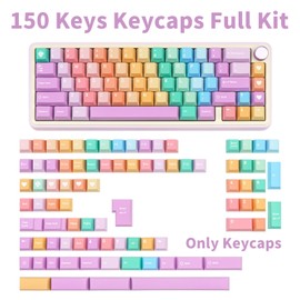 GEKUCAP Custom Rainbow Color Keycaps, 150 Keys PBT Keycap Cherry Profile, Dye-Sublimation Colorful Keycaps for 61/64/68/84/87/100/104/108 Cherry MX Mechanical Keyboards