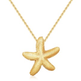 MISS RIGHT Gold Necklace for Women, Dainty 18k Gold Plated Starfish Cute Boho Pendant Charm Necklace, Non Tarnish Adjustable Chunky Twisted Chain Minimalist Jewelry for Summer Beach Vacation
