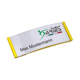 Schmalz® Pack of 10 Elegant Aluminium Name Badges with Strong Magnet Double Magnet Silver Anodised Professional Quality Fashionable Curved Approx. 70 x 25 mm with Paper Slot (Gold)