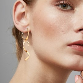 Spiral Threader Earrings for Women Girls Handmade Twisted Spiral Stainless Steel Drop Dangle Earrings Threader Earrings (B: gold threader earrings)