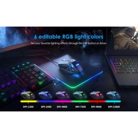 CYD C300 Gaming Mouse, 12800 DPI RGB Wired Gaming Mouse, 7 Macro Buttons, Adjustable Weights, Ergonomic Gaming Mice for PC, Laptop, Mac, Windows, Black