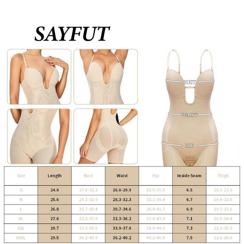 SAYFUT Full Body Shapewear Mid Thigh Mesh strapless Bodysuit Top
