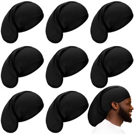 8 Pieces Unisex Dreadlock Cap Dreadlock Spandex Cap Long Hair Dreads Head Wrap Sleep Bonnet Full Cover for Men, 15 x 9 Inch (Black)