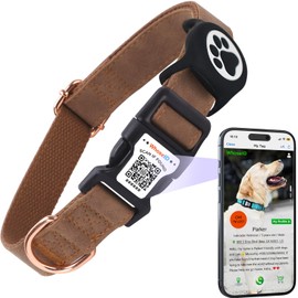 WhoseID Airtag Dog Collar with QR Code Buckle, Leather Dog Collars with Waterproof Air Tag Holder Adjustable Soft Padded Fit for Girl/Boy/Small/Medium/Large Pet (Brown, Large Dogs)