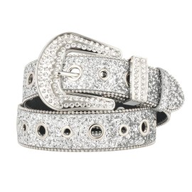 WELROG Belt Women's Rhinestone Belt – BB Belt Y2K Belt Western Cowgirl Leather Belt for Jeans Men, A-silver