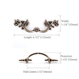 Jetland French Provincial Drawer Pulls - 6-Pack, Antique Brass, 2-1/2" Hole Centers, Vintage Shabby Chic Pulls for Dresser Nightstand Cabinet, PW1619ABR64