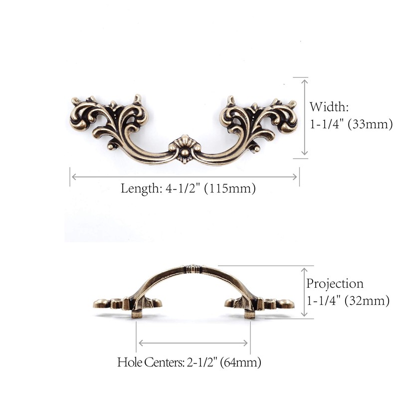 Jetland French Provincial Drawer Pulls - 6-Pack, Antique Brass, 2-1/2"