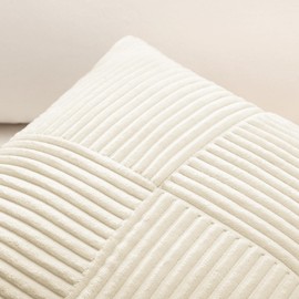 Sungeek Set of 2 Decorative Cushion Covers 30 x 50cm Soft Corduroy Striped Cross Patchwork Textured Pillow Covers Solid Lumbar Throw Pillow Cases for Sofa Bed Patio 12x20 Inch, Cream White