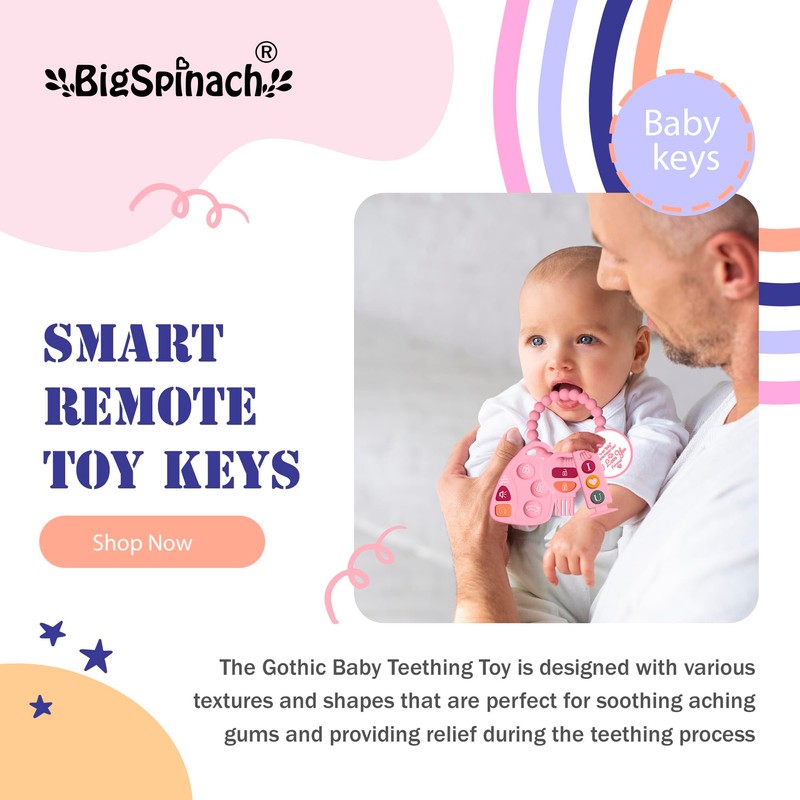 BIGSPINACH Baby Goth Teething Keys Toy 6-12M Pink Car Key